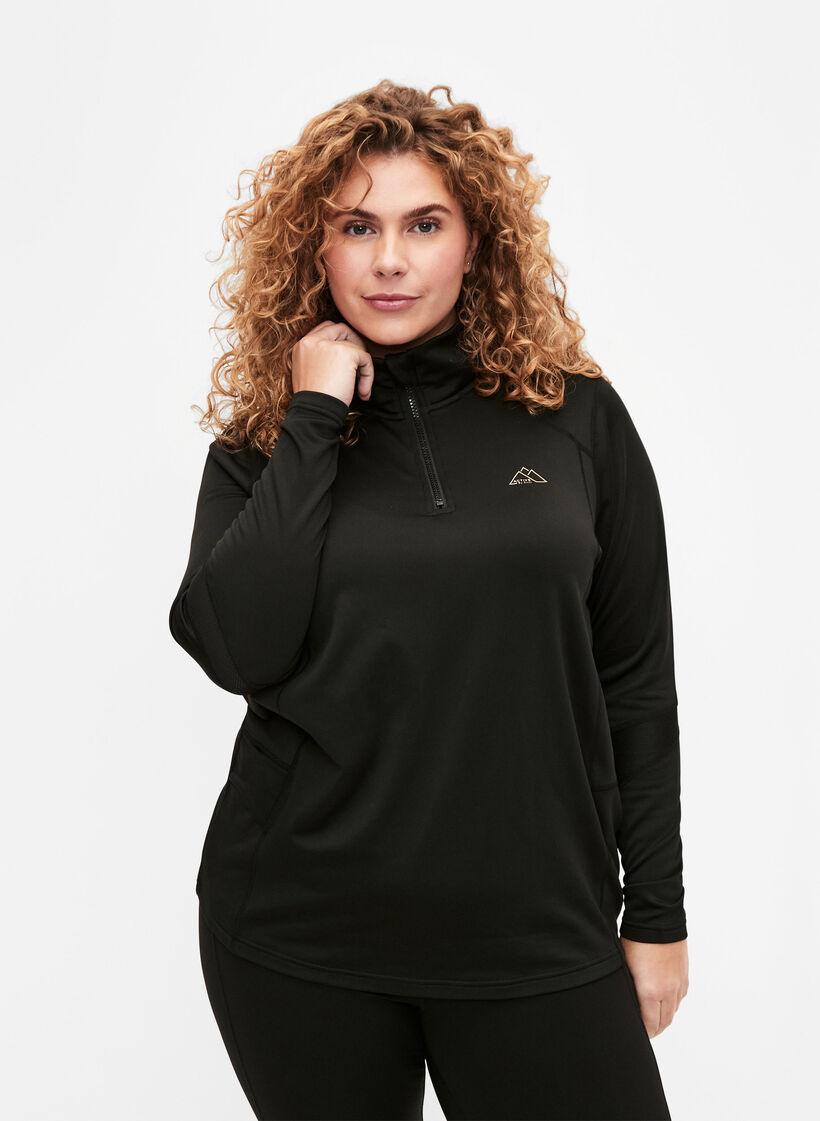 Baselayer bluse med lommer og mesh, Black, Model image number 0