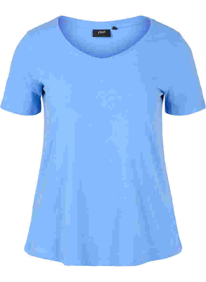 Ensfarvet basis t-shirt i bomuld, Ultramarine, Packshot image number 0