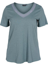 Kortærmet t-shirt med v-hals og mesh, Balsam Green