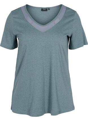Kortærmet t-shirt med v-hals og mesh, Balsam Green, Packshot image number 0