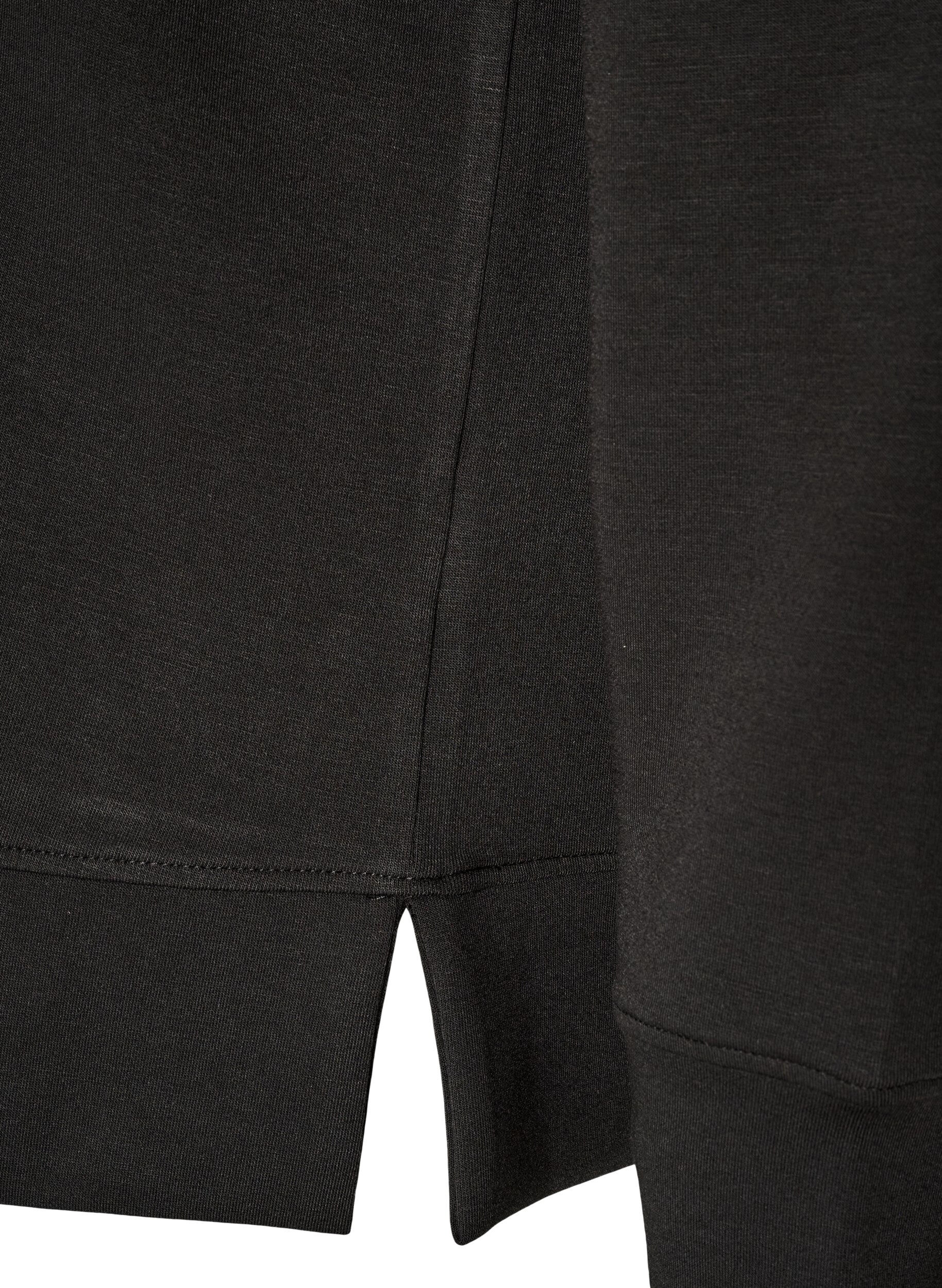 ZizziLang&aelig;rmet jerseybluse med rund hals, Sort, Packshot image number 3