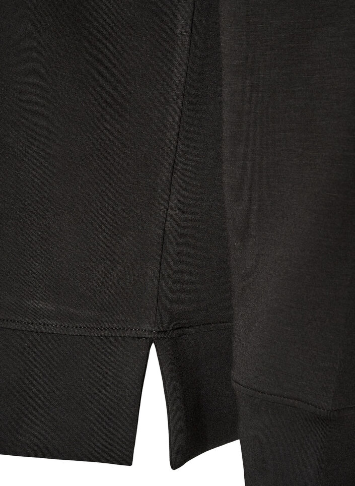 Lang&aelig;rmet jerseybluse med rund hals, Sort, Packshot image number 3