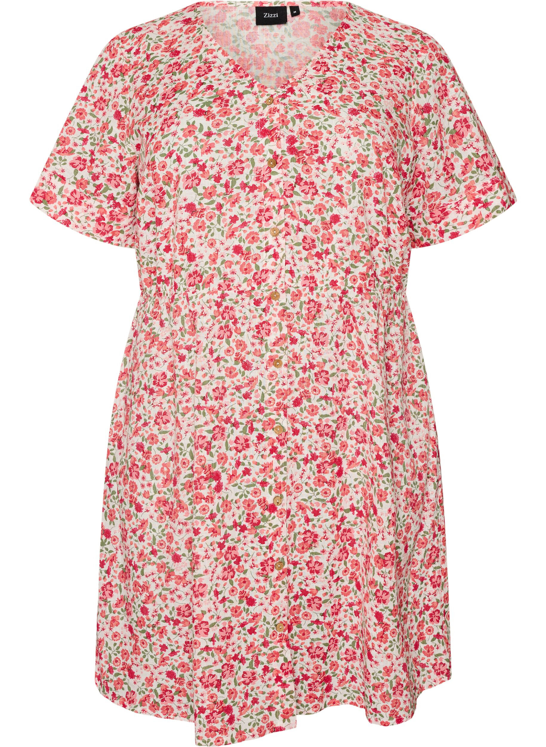 Kort kjole i bomuld med blomsterprint