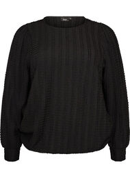 Jerseybluse med struktur og ballonform, Sort