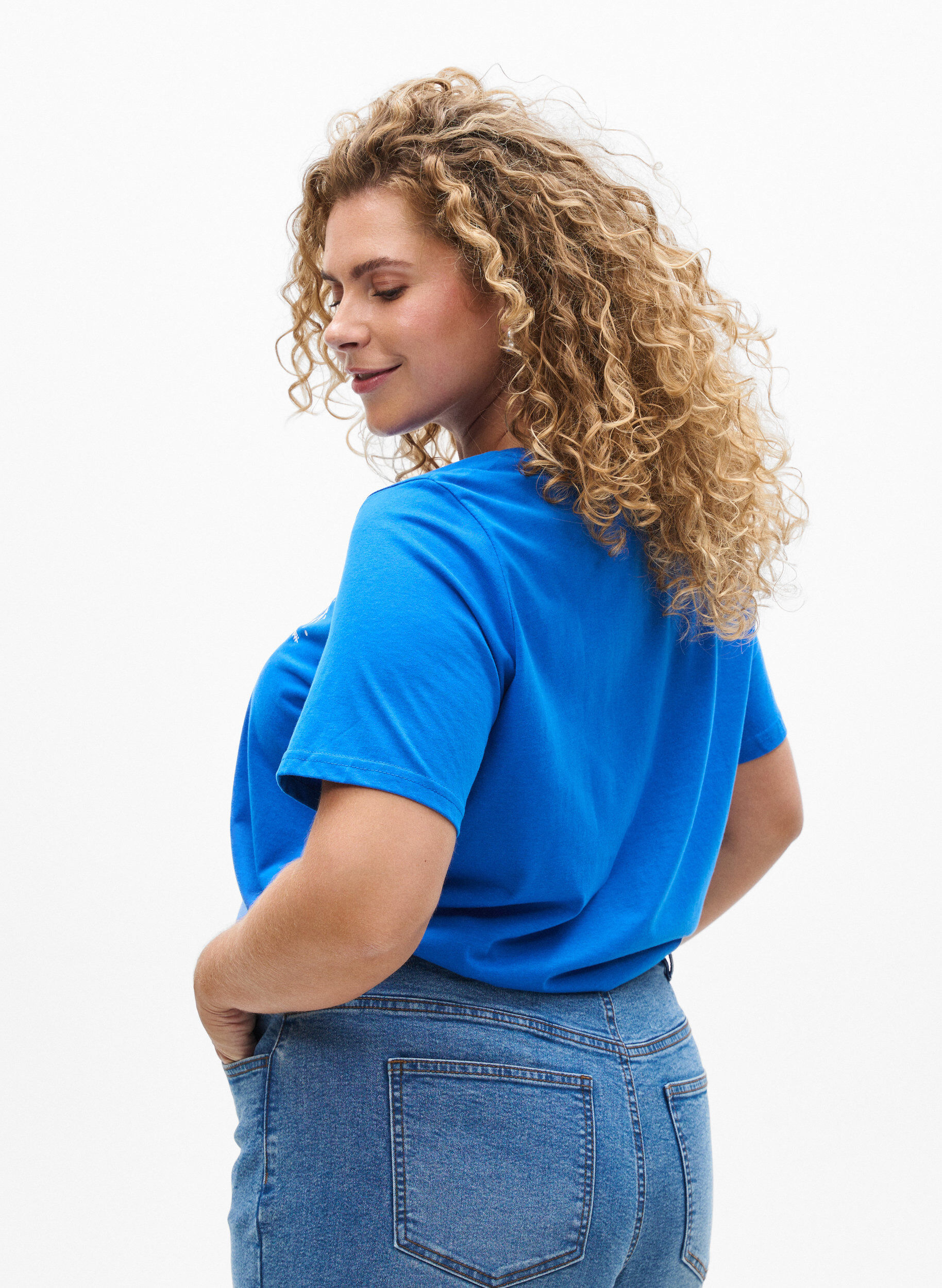 Zizzi FLASH - T-shirt med motiv, Bl&aring;, Model image number 2