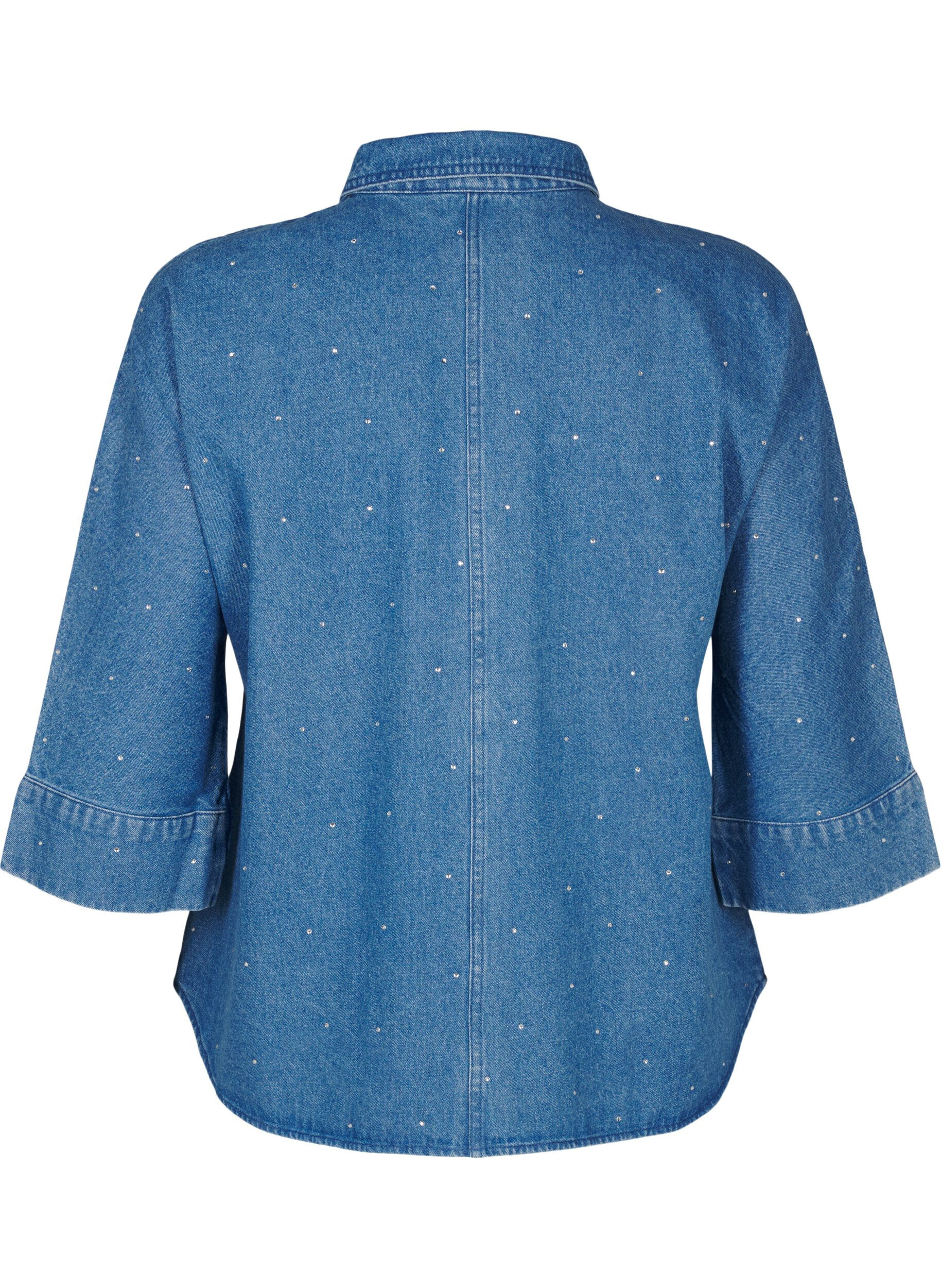 Zizzi Denimskjorte med rhinsten og 3/4 &aelig;rmer, Bl. Denim Rhinestone, Packshot image number 1