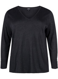 Viskose strikbluse med glimmer, Black w. DTM Lurex