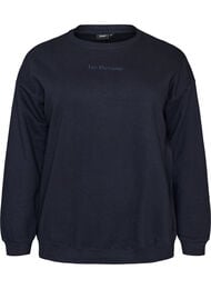 Sweatshirt med tekstmotiv, Bl&aring;