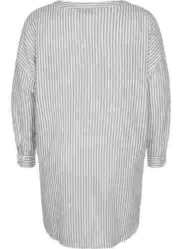Stribet tunika med v-hals og knapper, Balsam Green Stripe, Packshot image number 1