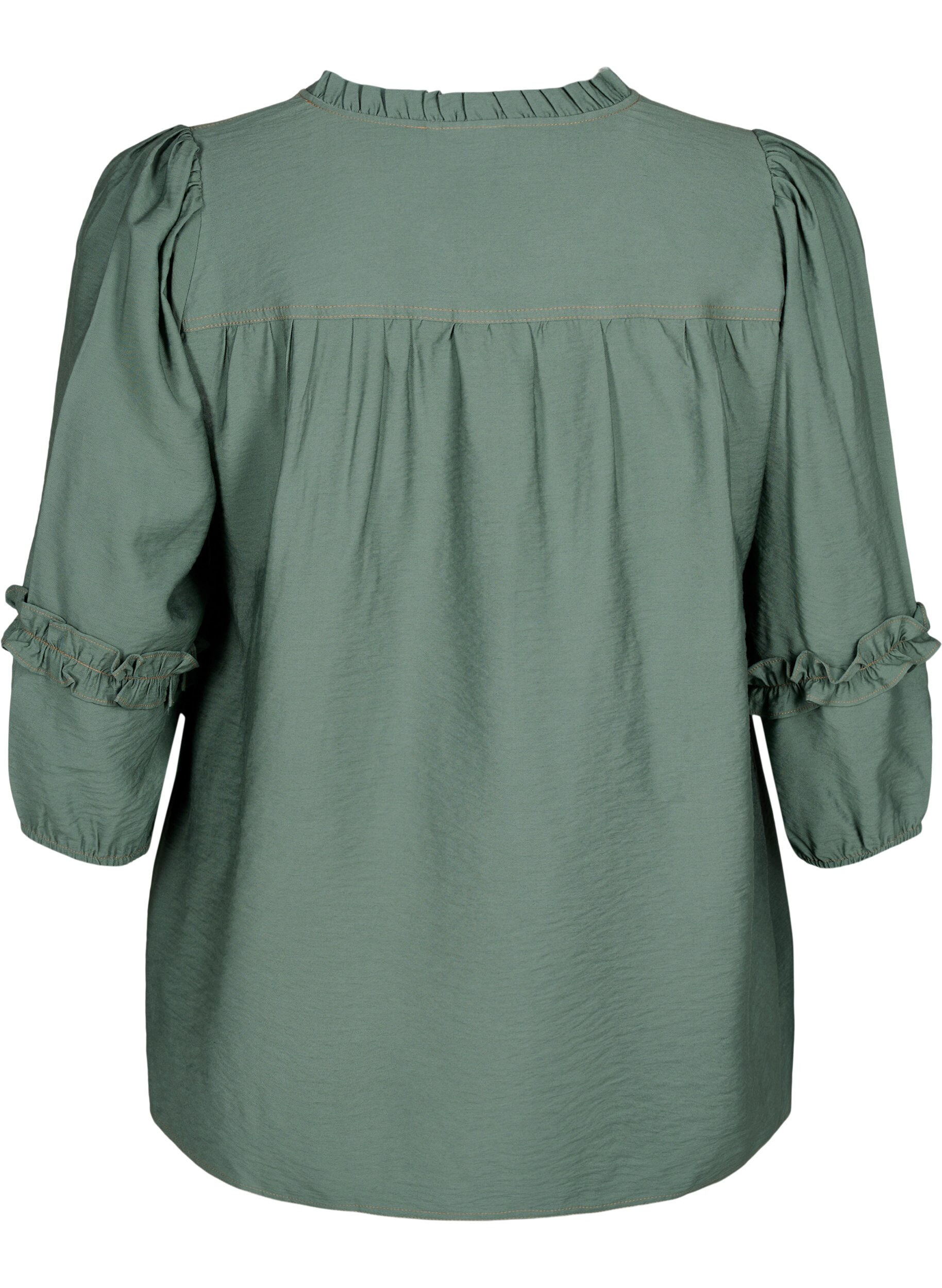 Zizzi Bluse med fl&aelig;ser, Duck Green, Packshot image number 1