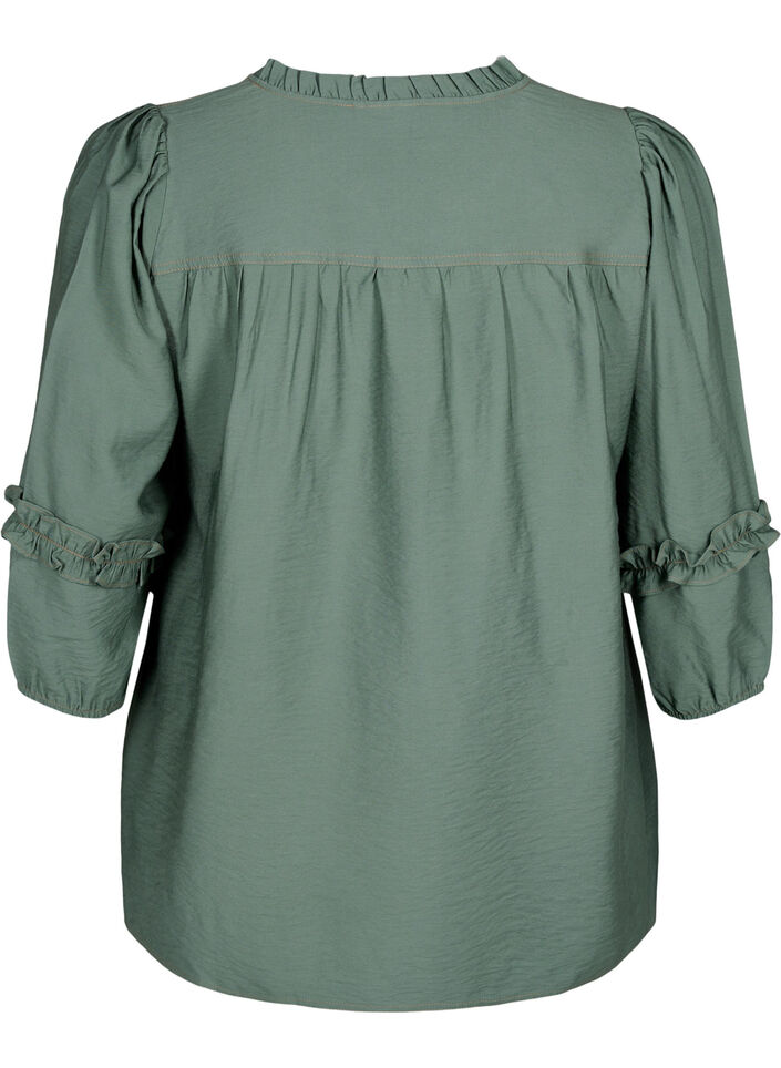 Bluse med flæser, Duck Green, Packshot image number 1