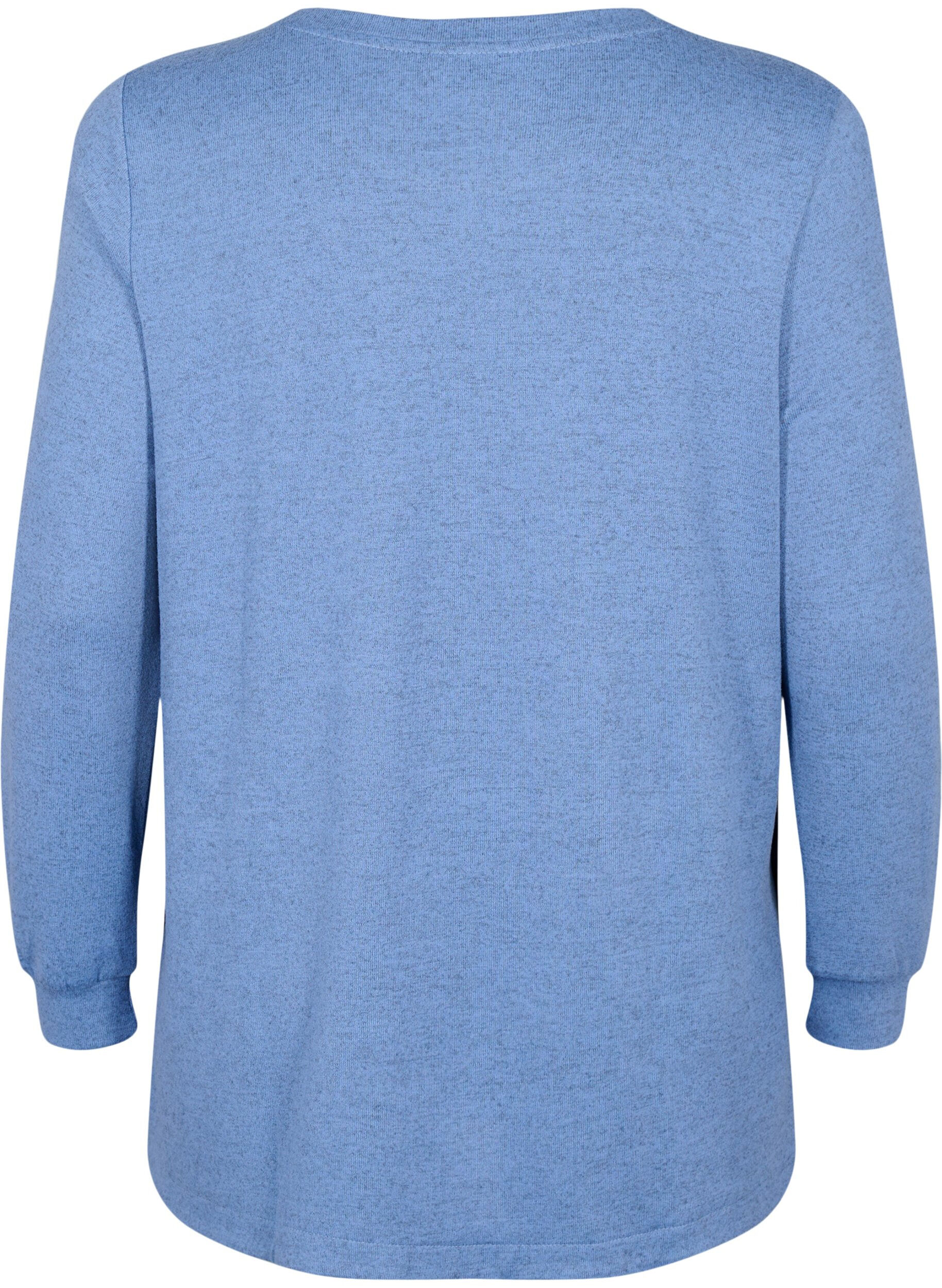 Zizzi Meleret bluse med knapper, Colony Blue Melange, Packshot image number 1
