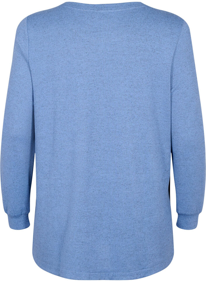 Meleret bluse med knapper, Colony Blue Melange, Packshot image number 1