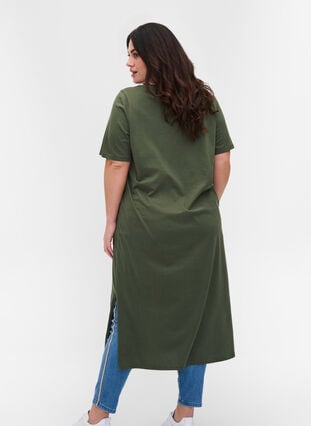 T-shirt kjole i bomuld med slids, Thyme, Model image number 1