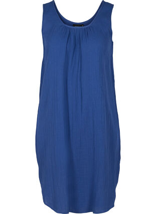 Ærmeløs bomulds kjole med a-form , Twilight Blue, Packshot image number 0