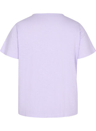 Bomulds t-shirt med blondebånd, Lavender, Packshot image number 1