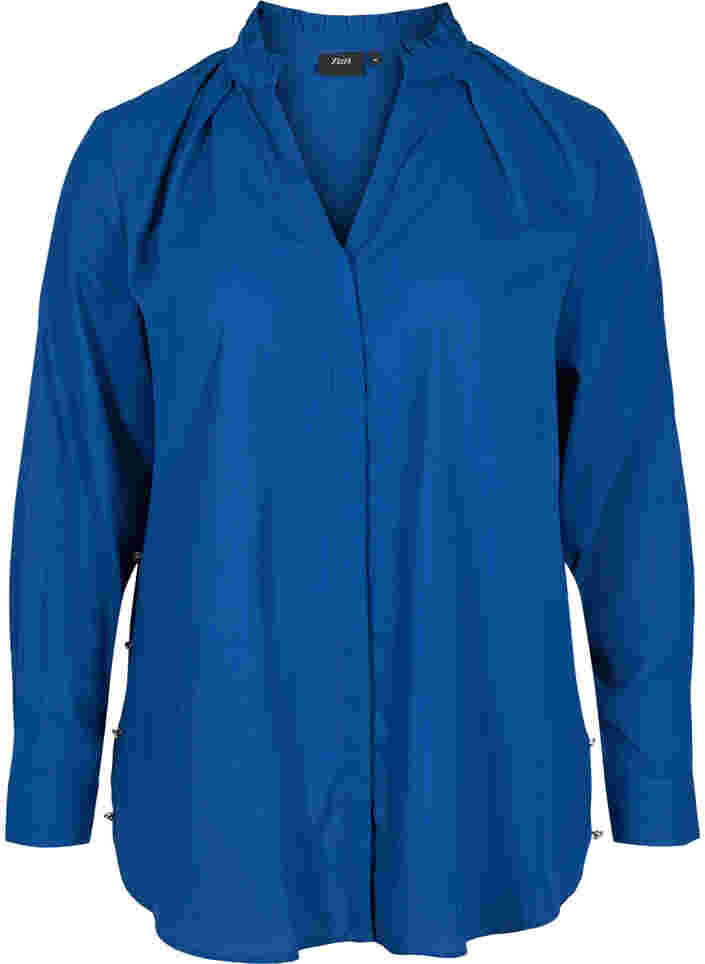 Langærmet skjorte med flæsekrave, Estate Blue, Packshot image number 0