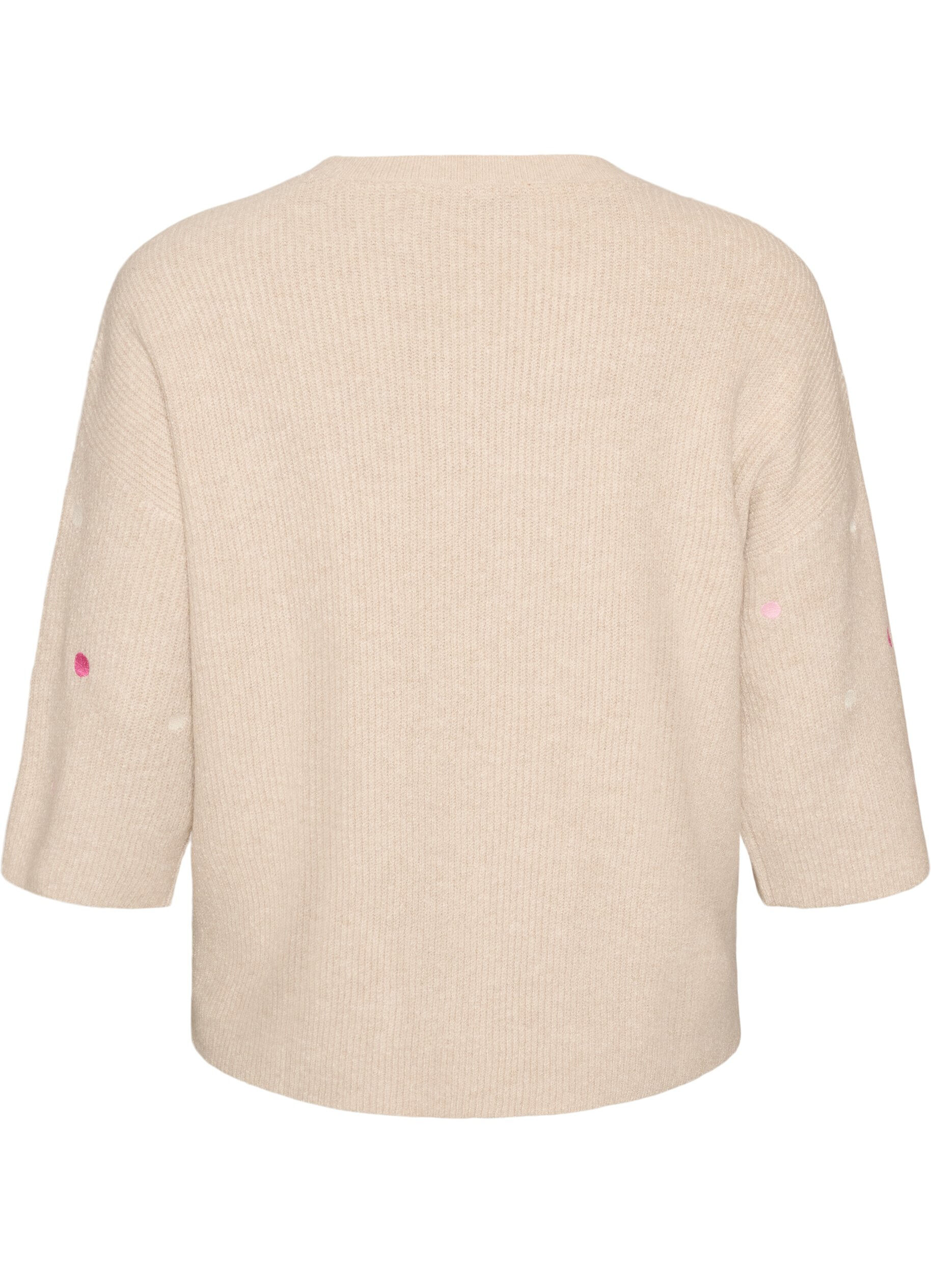 ZizziStrikbluse med sm&aring; broderede motiver, Beige, Packshot image number 1