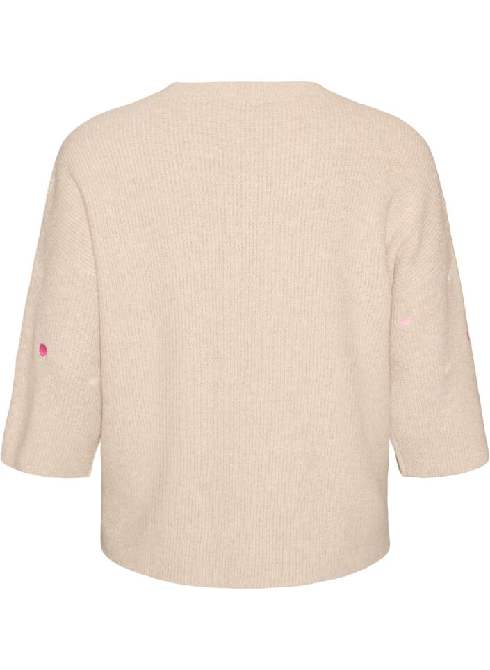Strikbluse med sm&aring; broderede motiver, Beige, Packshot image number 1