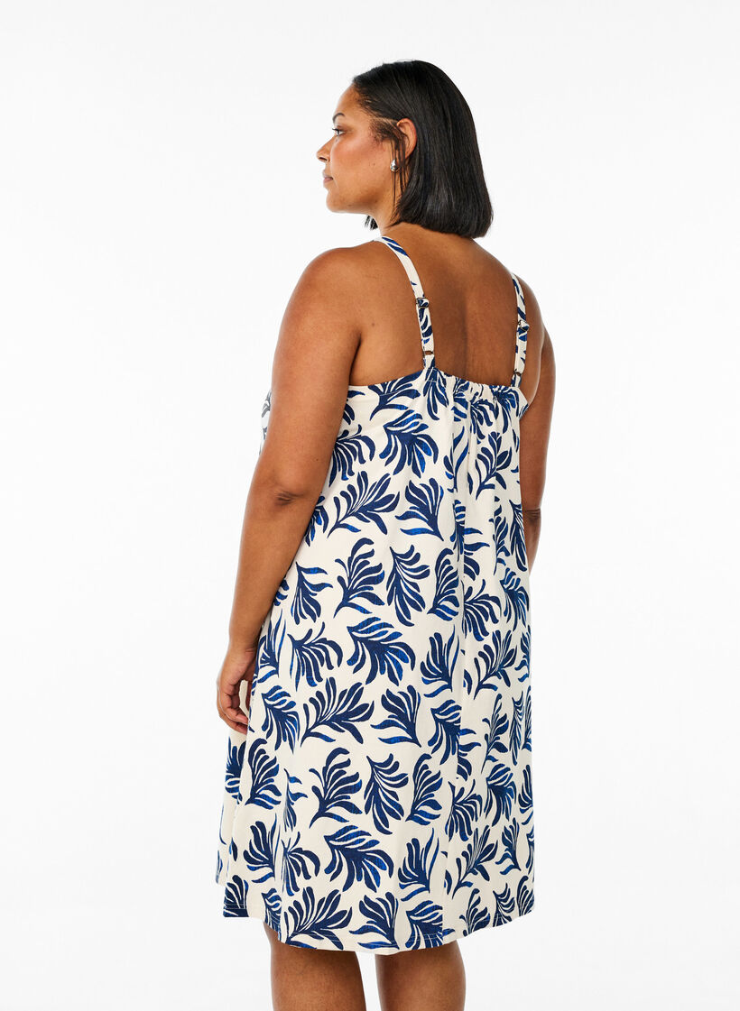 Knælang stropkjole i økologisk bomuld, Hvid, Model image number 2