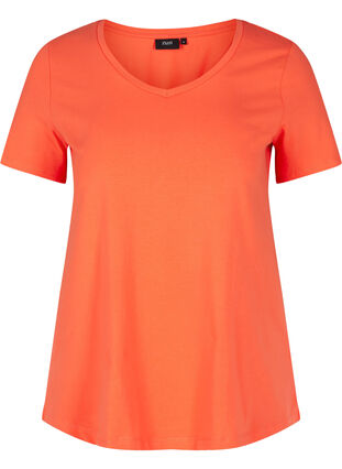 Basis t-shirt med v-hals, Living Coral, Packshot image number 0