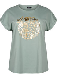 T-shirt i økologisk bomuld med guldtryk, Ch.Green Gold Flower