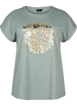 T-shirt i økologisk bomuld med guldtryk, Ch.Green Gold Flower, Packshot image number 0