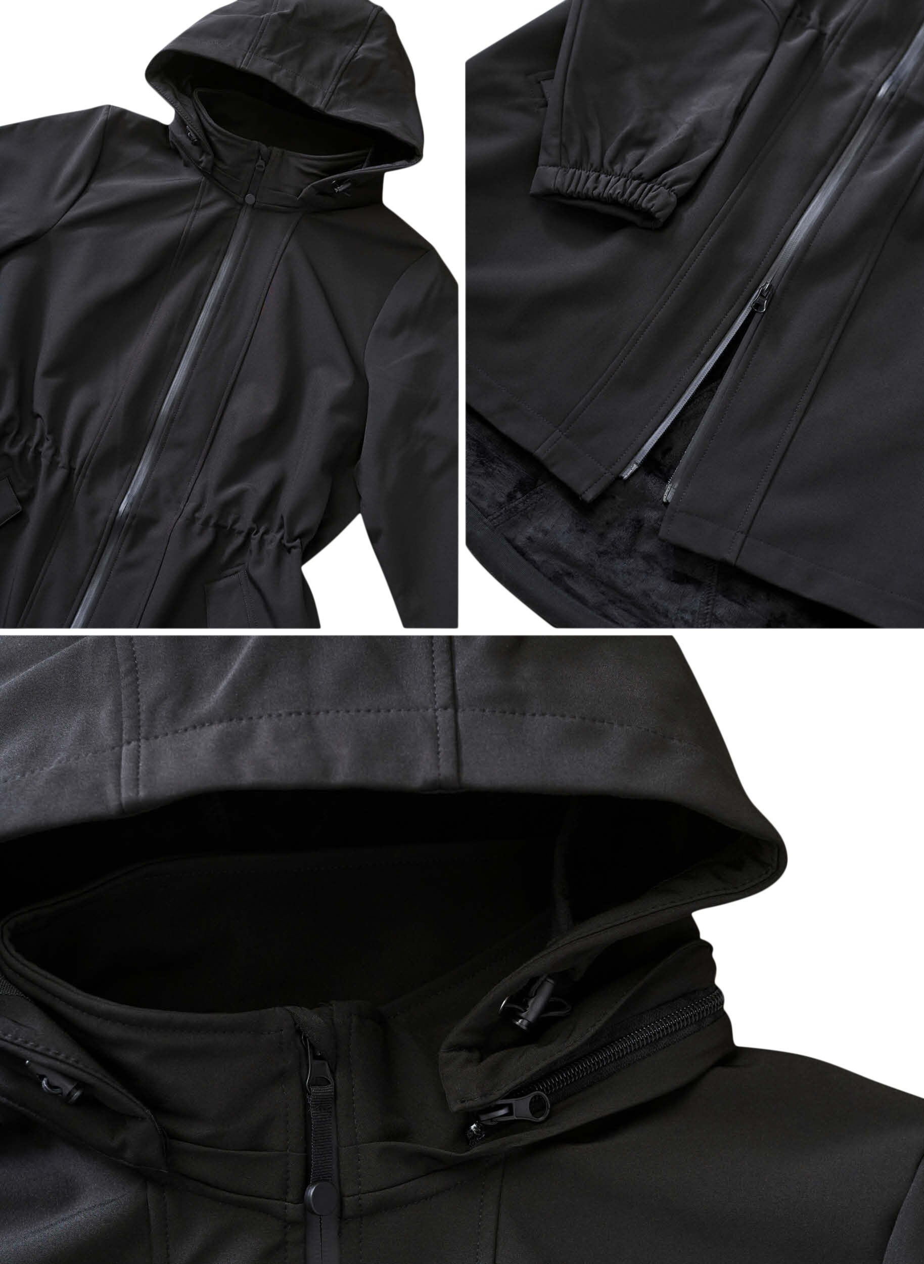 Zizzi Softshell jakke med h&aelig;tte, Black solid, Packshot image number 4