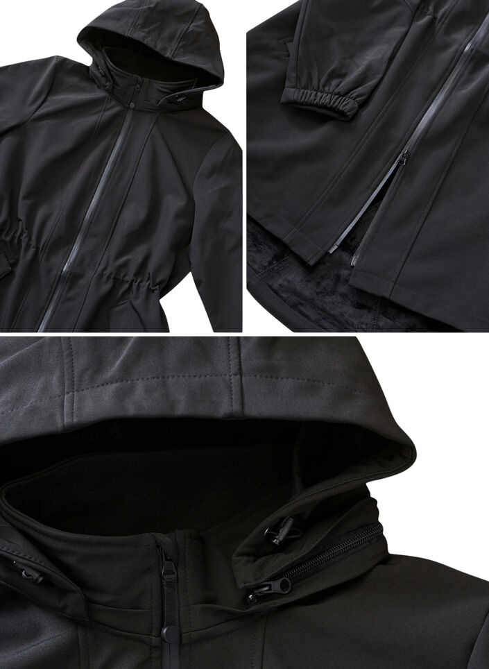 Softshell jakke med hætte, Black solid, Packshot image number 4