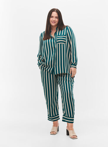 Løstsiddende bukser med striber, Green Stripe, Model image number 0