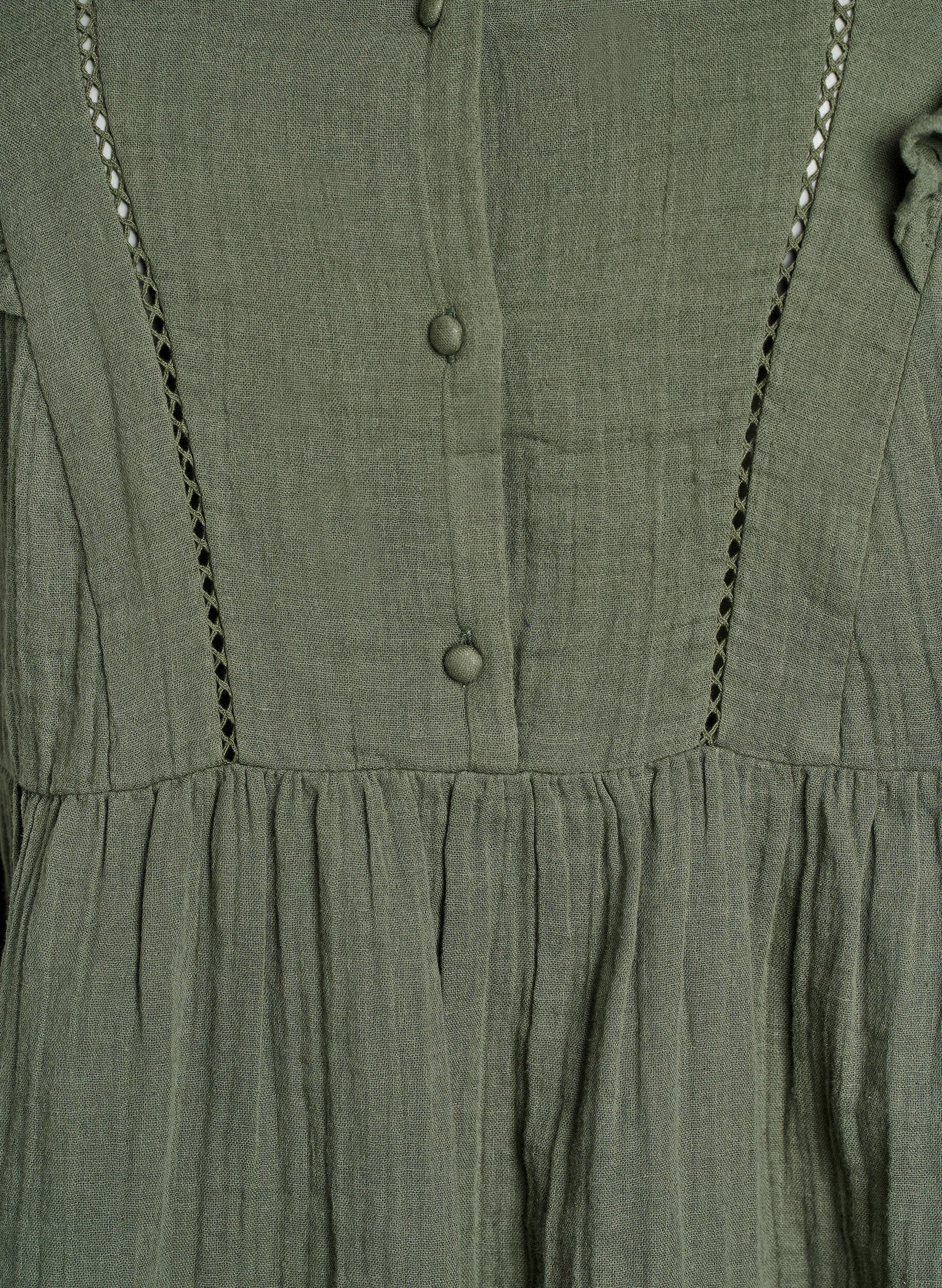 Zizzi&AElig;rmel&oslash;s bluse i bomuldsmusselin med fl&aelig;ser, Gr&oslash;n, Packshot image number 2