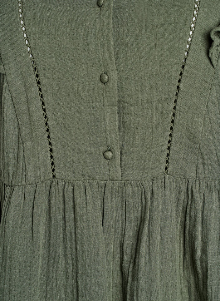 &AElig;rmel&oslash;s bluse i bomuldsmusselin med fl&aelig;ser, Gr&oslash;n, Packshot image number 2