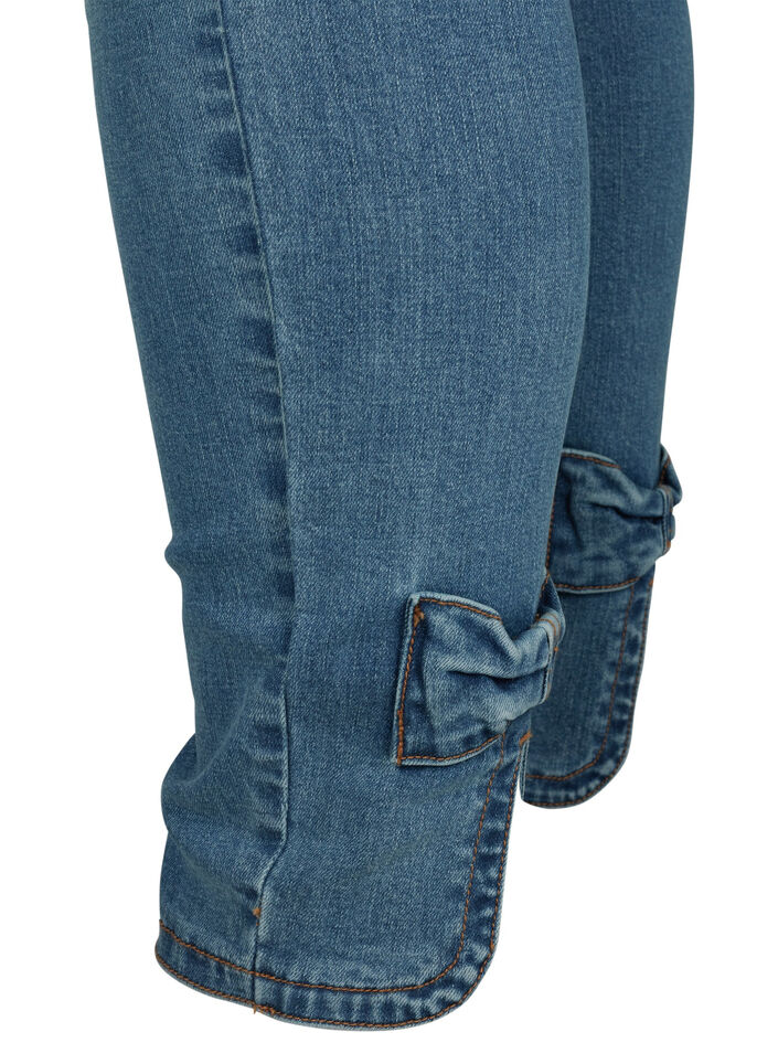 Cropped Amy jeans med høj talje og sløjfe, Blue denim, Packshot image number 3