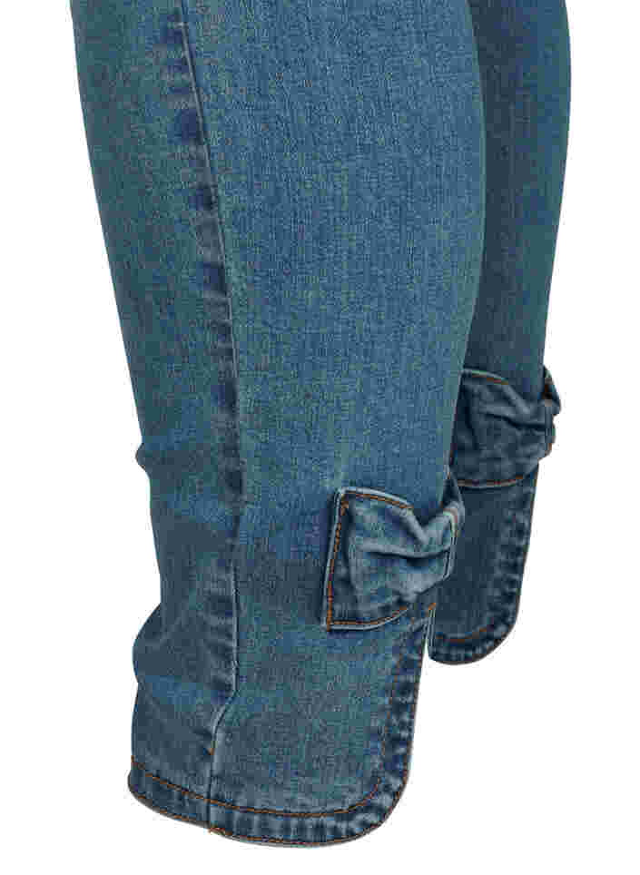 Cropped Amy jeans med høj talje og sløjfe, Blue denim, Packshot image number 3
