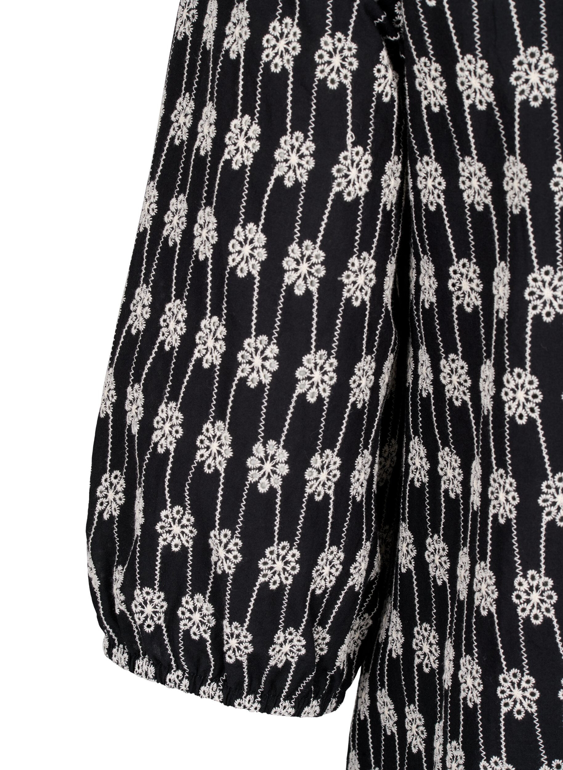 Zizzi Skjortebluse i bomuld med blomsterm&oslash;nster, Black, Packshot image number 3