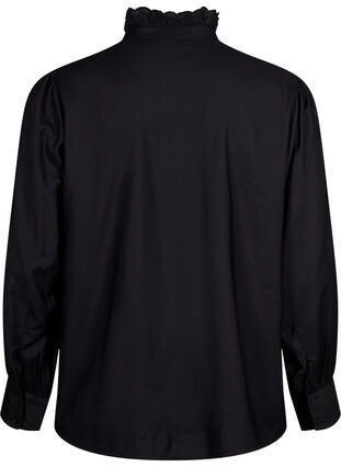 Skjortebluse i viskose med flæser, Black, Packshot image number 1