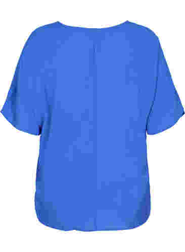Kortærmet viskose bluse med v-hals, Dazzling Blue, Packshot image number 1