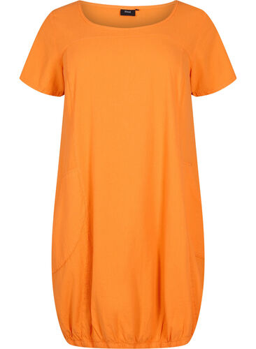 Kortærmet kjole i bomuld, Orange Tiger, Packshot image number 0