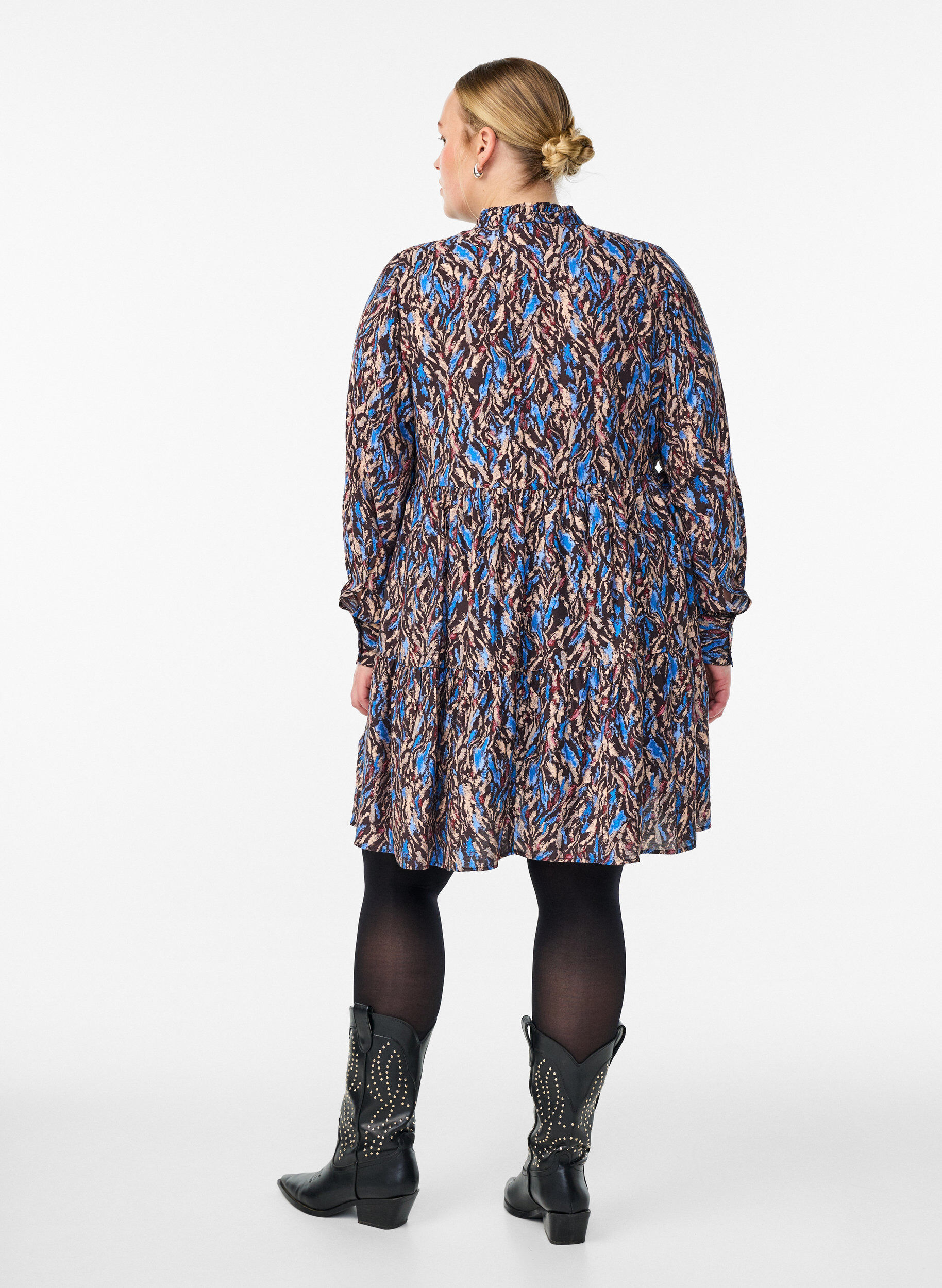 Zizzi A-formet kjole med fl&aelig;sekrave, Bl&aring;, Model image number 2