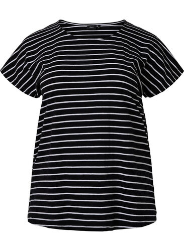 Bomulds t-shirt med striber, Black W. Stripe, Packshot image number 0