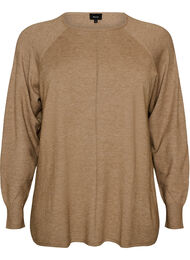 Strikbluse med rund hals og strikket m&oslash;nster, Beige