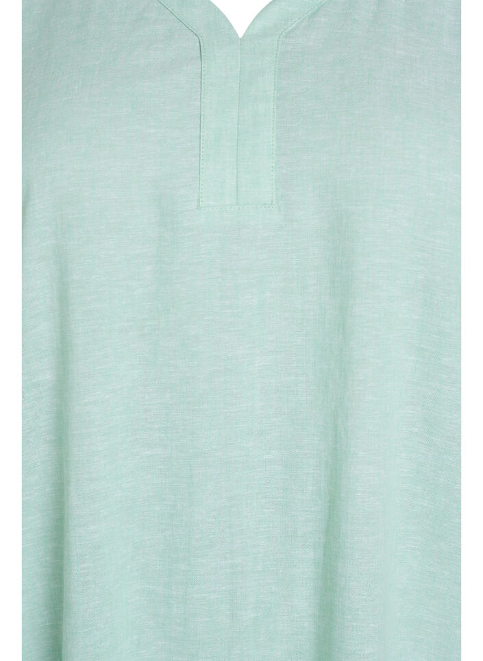 Midikjole i hør og viskose med korte ærmer, Grøn, Packshot image number 2