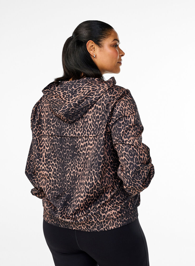 Sportsjakke med leopardprint og hætte, Brun, Model image number 2