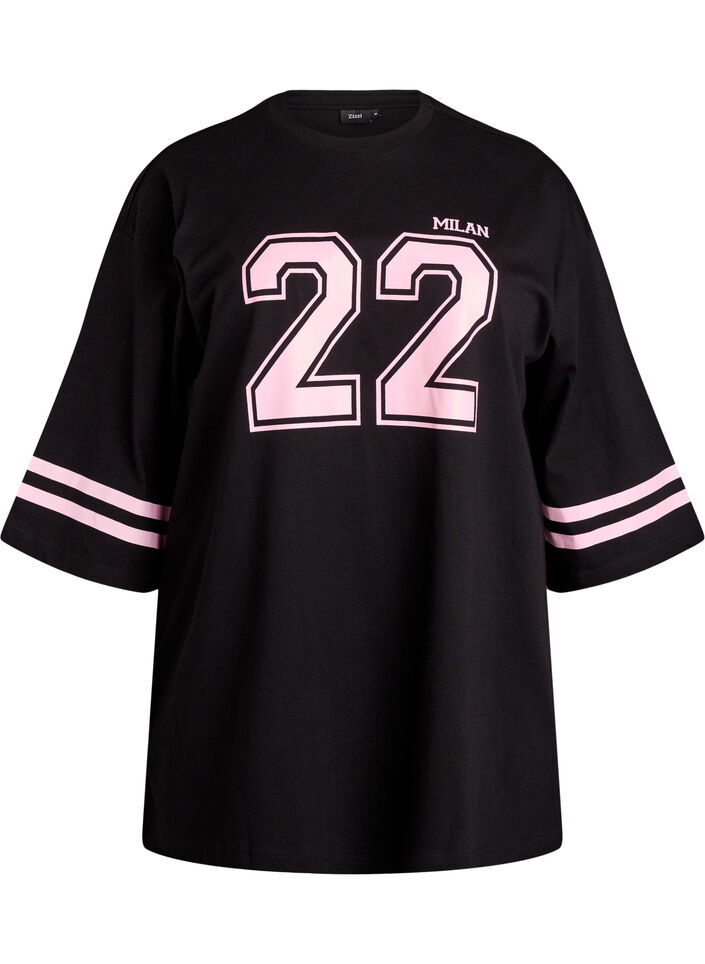Oversize college t-shirt med 3/4 ærmer, Sort, Packshot image number 0