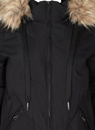 Vinterjakke med hætte og imiteret pelskant, Black, Packshot image number 2