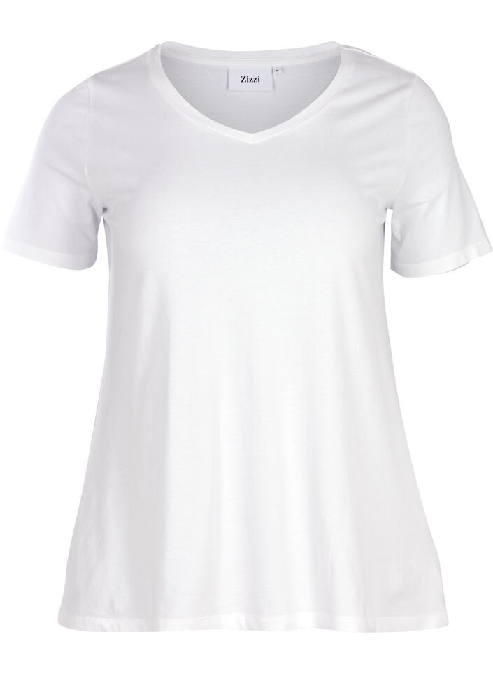 Basis t-shirt med v-hals, Hvid, Packshot image number 0