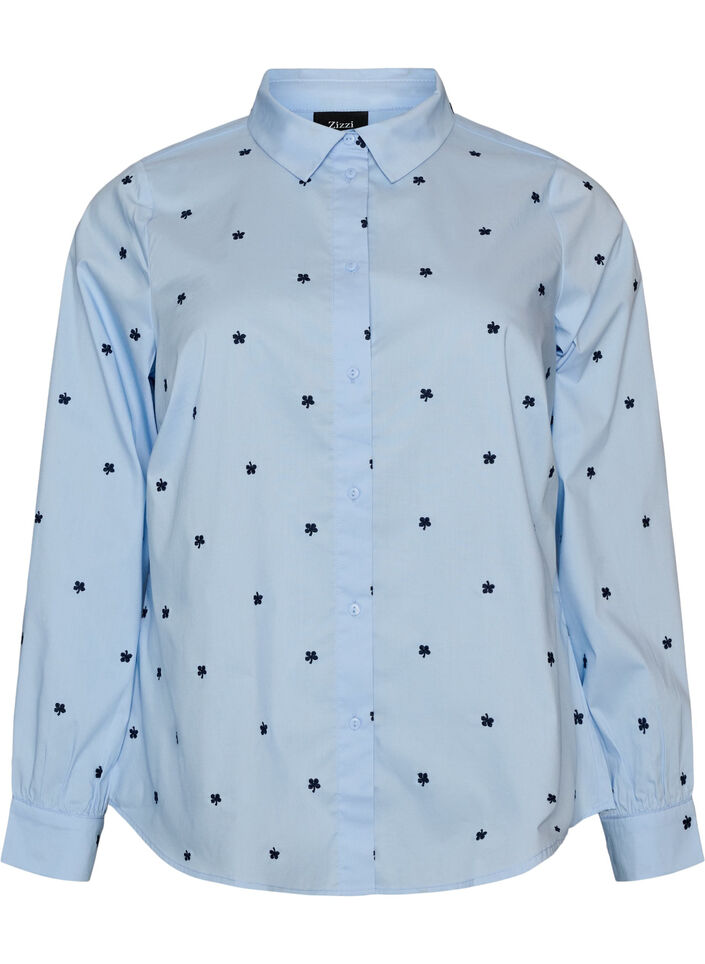 Skjorte med broderede blomster, Bl&aring;, Packshot image number 0