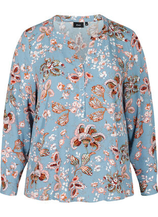 Blomstret bluse i viskose, Light Blue Paisley, Packshot image number 0