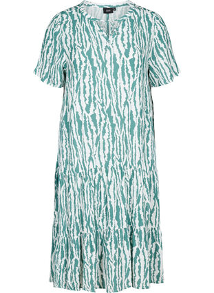 Kortærmet viskose kjole med print, Green Animal Print, Packshot image number 0