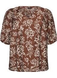 Viskosebluse med V-udsk&aelig;ring, Brun